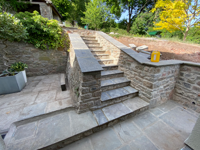 Patio and stone steps